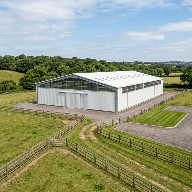 Pole barn horse arena in the United States
